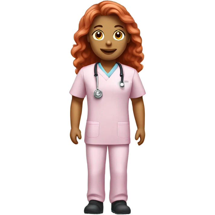  Long Red hair nurse in pink scrubs  emoji