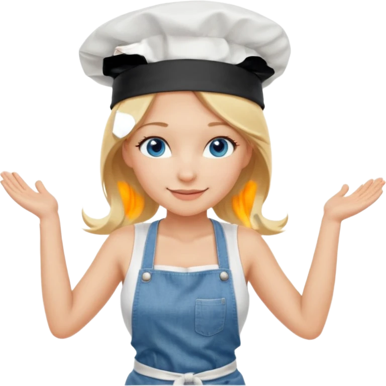 Sexy Full body  pretty
Long Blonde hair blue eyed female chef wearing white tank top, denim shorts and chef hat arms folded emoji