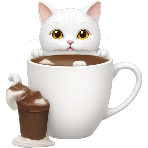 White cat with hot chocolate  emoji