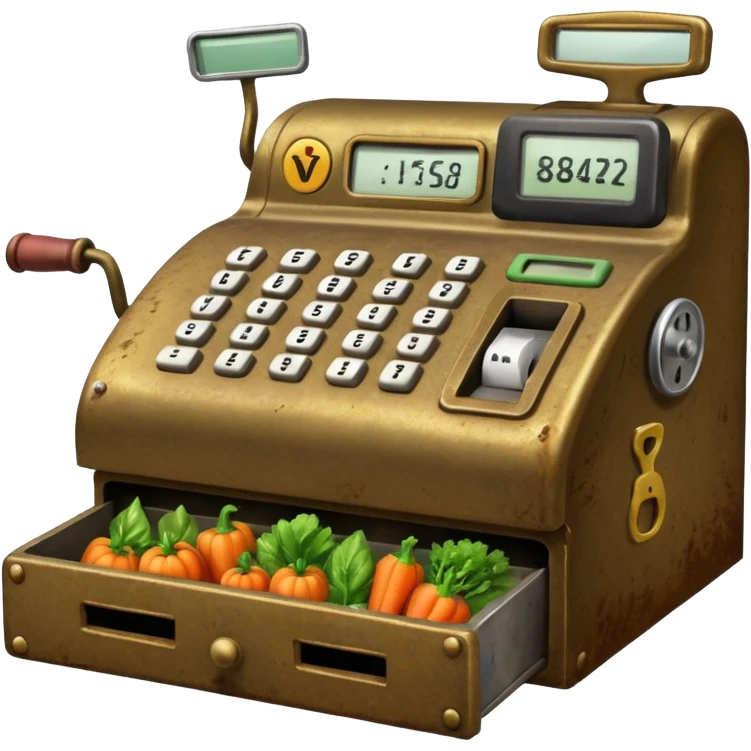 Cash register with symbol keys for vegetables at the front emoji