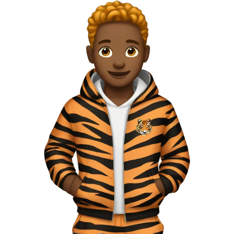 Boy wearing tiger jogging suit emoji