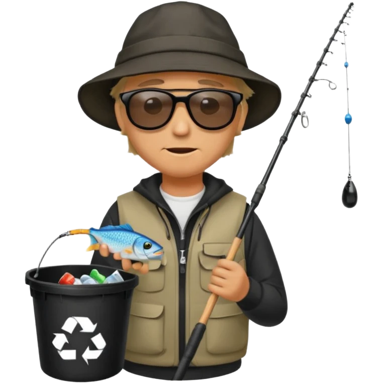 man fishing, caught trash bag on rod emoji