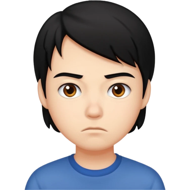 college student with annoyed face , black hair emoji