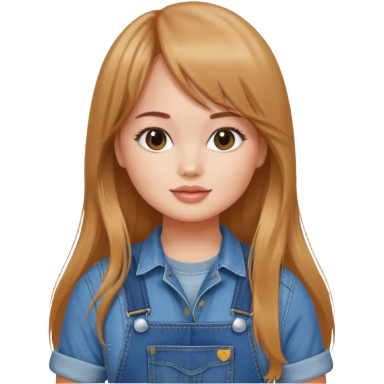 Debby Ryan (long hair with straight (not curtain) bangs) wearing overalls emoji