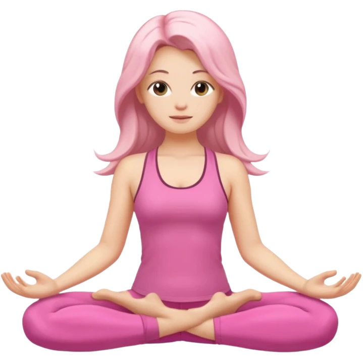Pose de yoga cabello suelto, rosa emoji