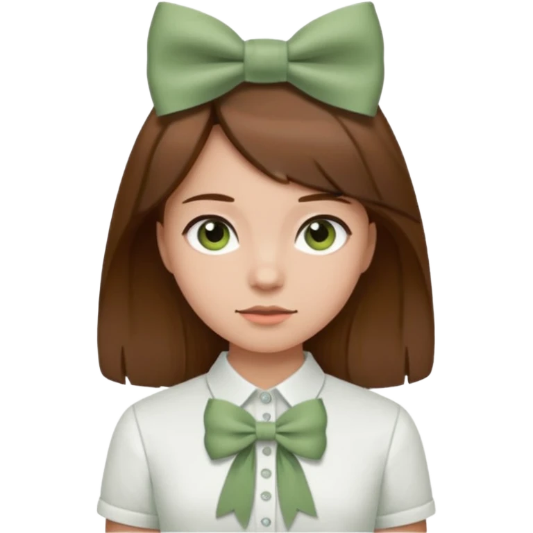 girl brown hair with sage green bow white shirt emoji