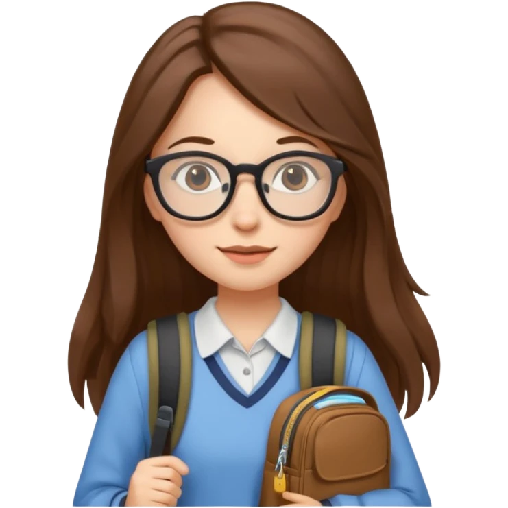 brown long hair woman, going to university wearing a glass, looks pretty no backpack just cure bag  emoji