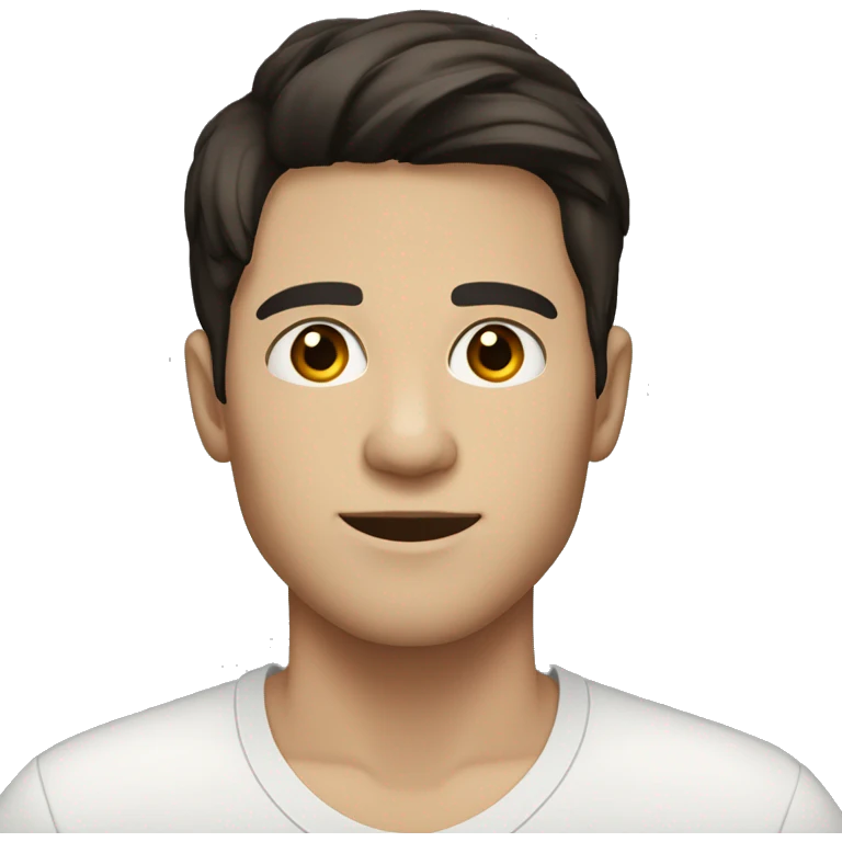 A dark-haired 21-year-old man with white skin and a slight tan. Brown eyes and a middle parted haircut. emoji