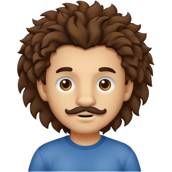 Make a cute boy lion with curly dark brown hair with a disconnected goatee and medium skin with a thin mustache emoji