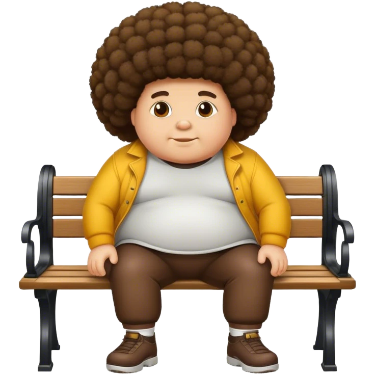 Chubby brown guy with afro on bench emoji