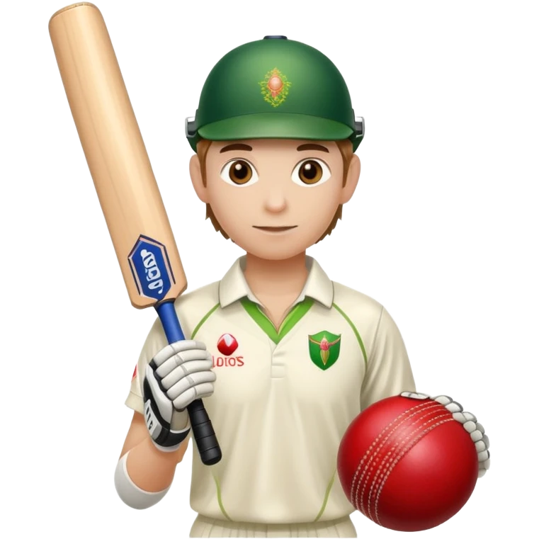 cricket player with all gear and cricket ball emoji