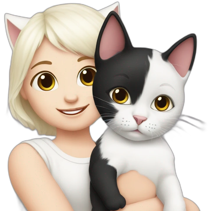 1 White cat & 1 black cat and a baby girl emoji