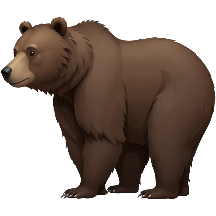 Realistic dark brown grizzly bear on all four legs, minimalist style, natural pose, side view, darker fur emoji