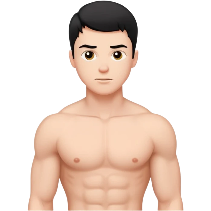 young white man with short black hair, shirtless, muscular emoji