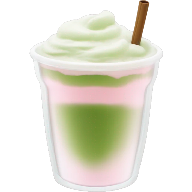 Clear long cup, no handle, with light pink drink, matcha foam on top emoji