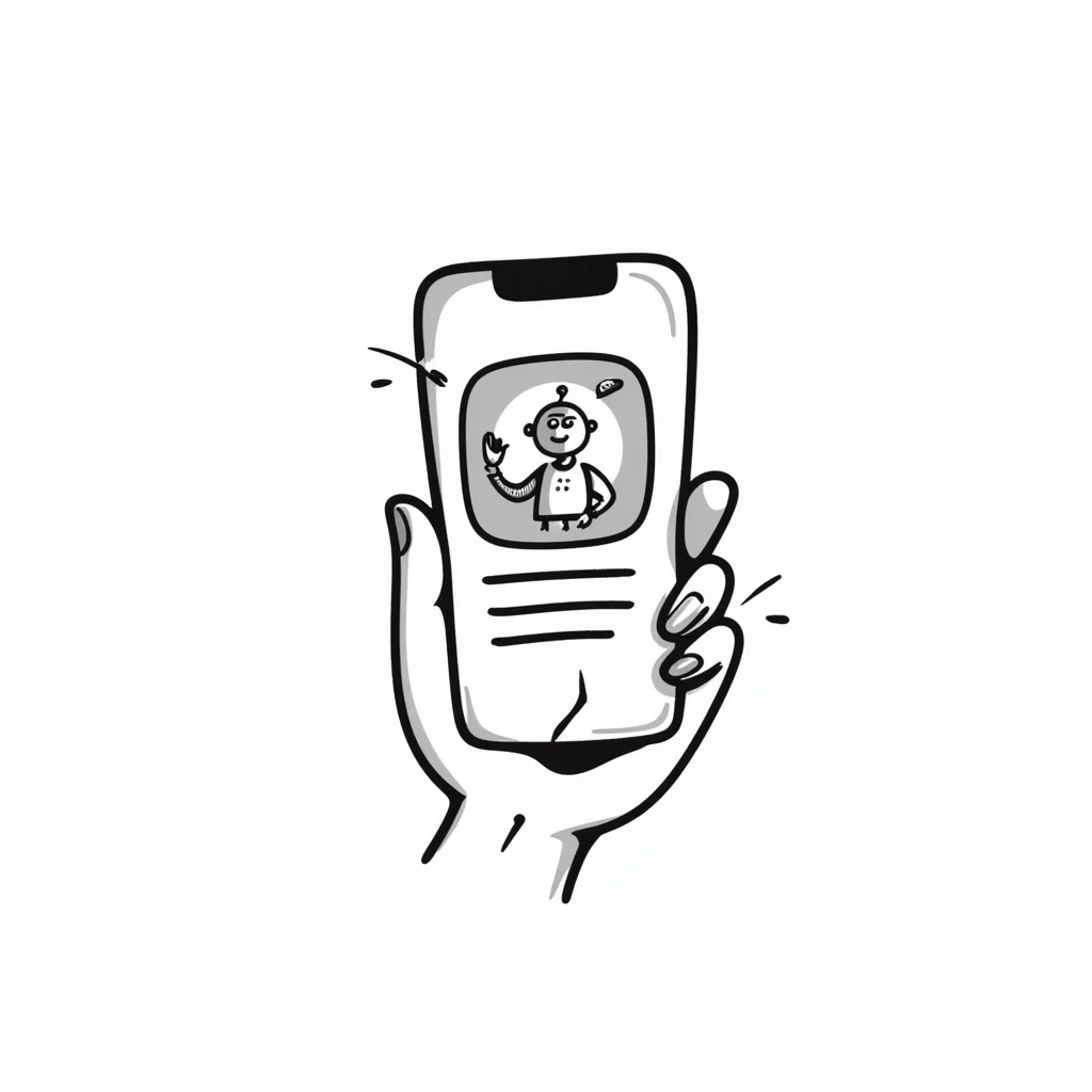 Hand holding an iPhone with WhatsApp open, chatting with a robot or AI bot emoji