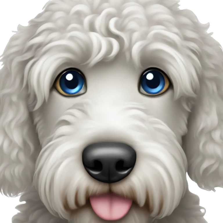 Black and white labradoodle with one blue eye emoji