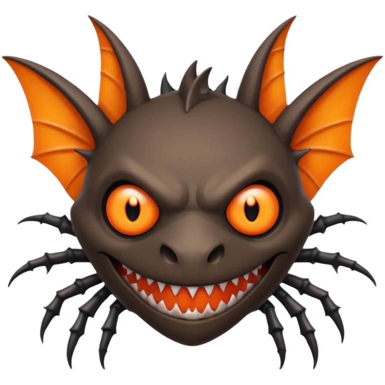 A bat with acid all in his body and his eyes  replaced with shark teeth and his hand in his back ( four hand) and his spines will be very spiky  and his leg will like a spider and last his eyes or 4 eyes will be in his hands and the colour of the eyes will orange and black emoji