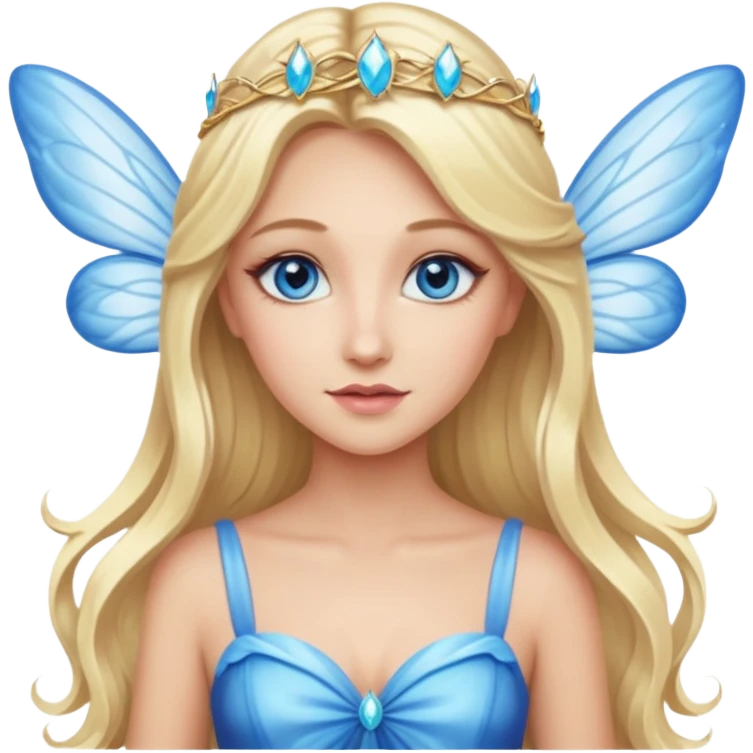 luxury blonde makeup artist with blue eye with  long ass hair with isolated dress and fairy wings  emoji