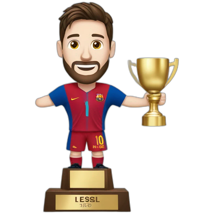 Le joueur de foot Lionel Messi tenant un trophée emoji