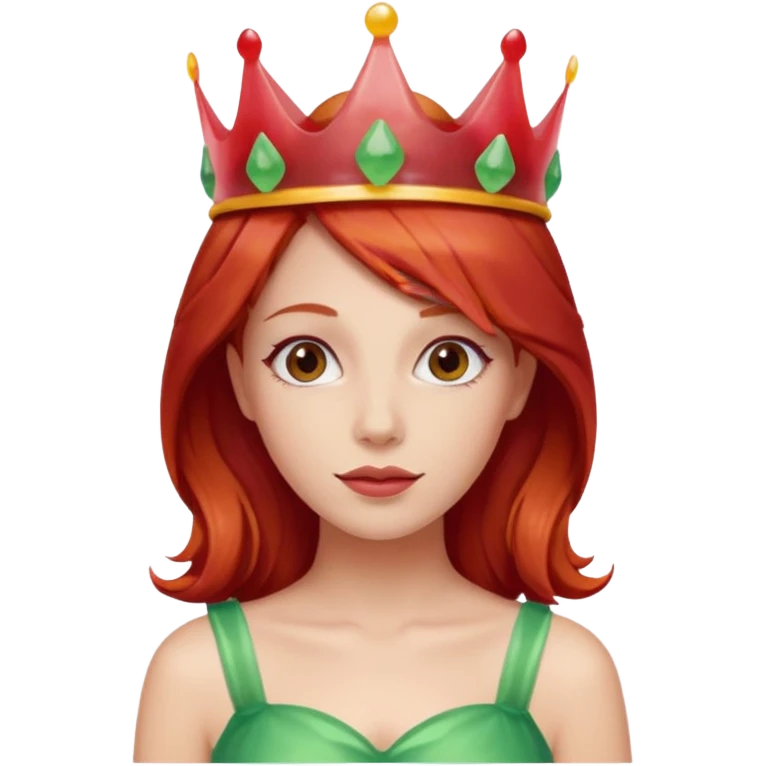 red hair woman wearing an edible candy gummy crown emoji