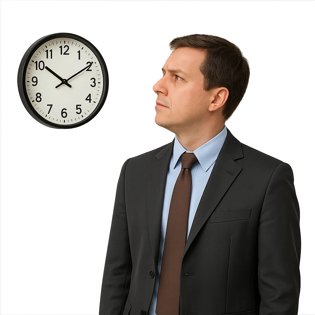 office worker looking at a clock emoji