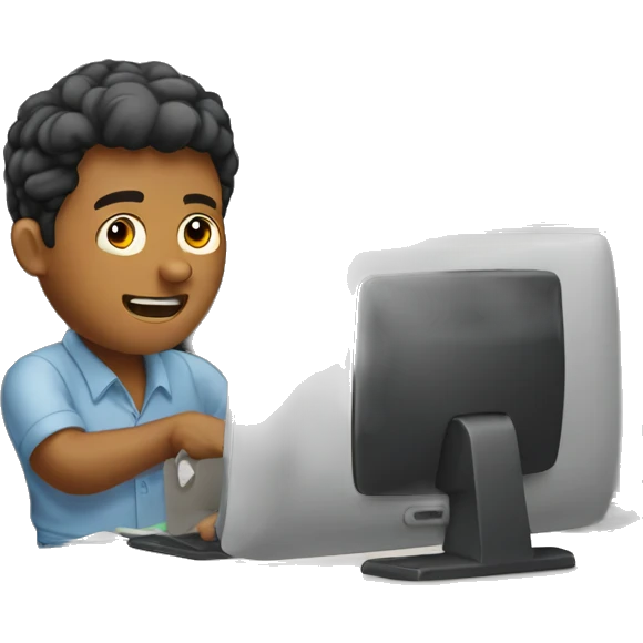 Man working on computer in cubicle emoji