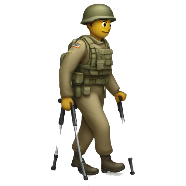 a soldier with bad legs on crutches emoji