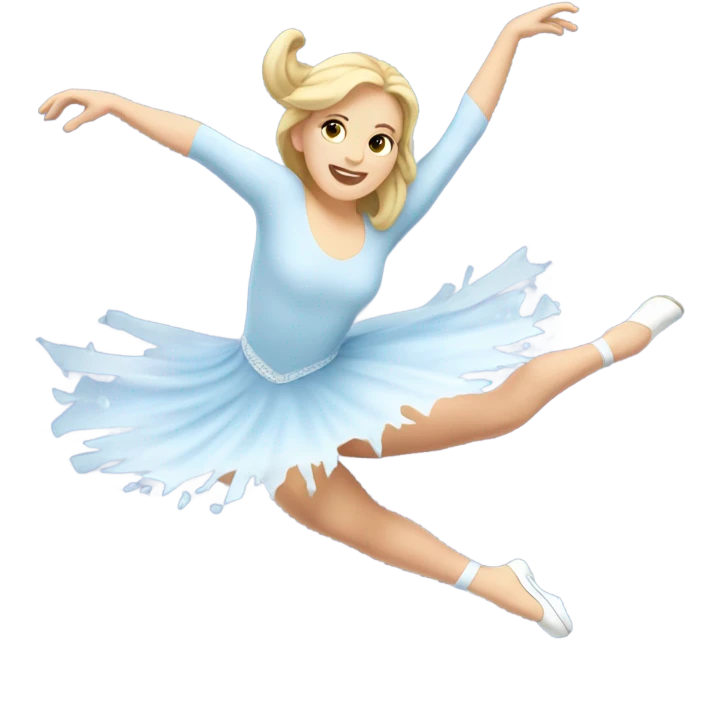 A white girl ice skater doing a jumping piruet emoji