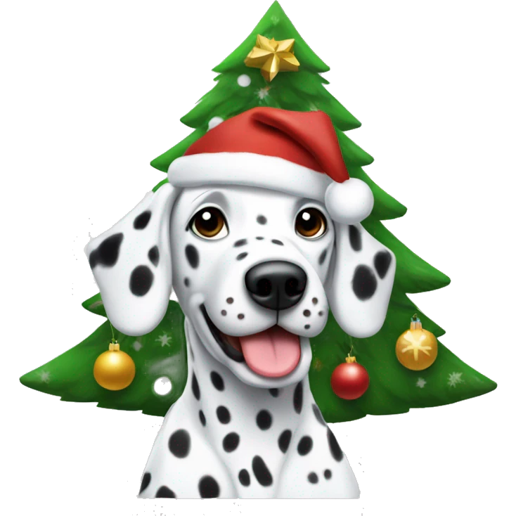 Dalmatian near Christmas tree emoji