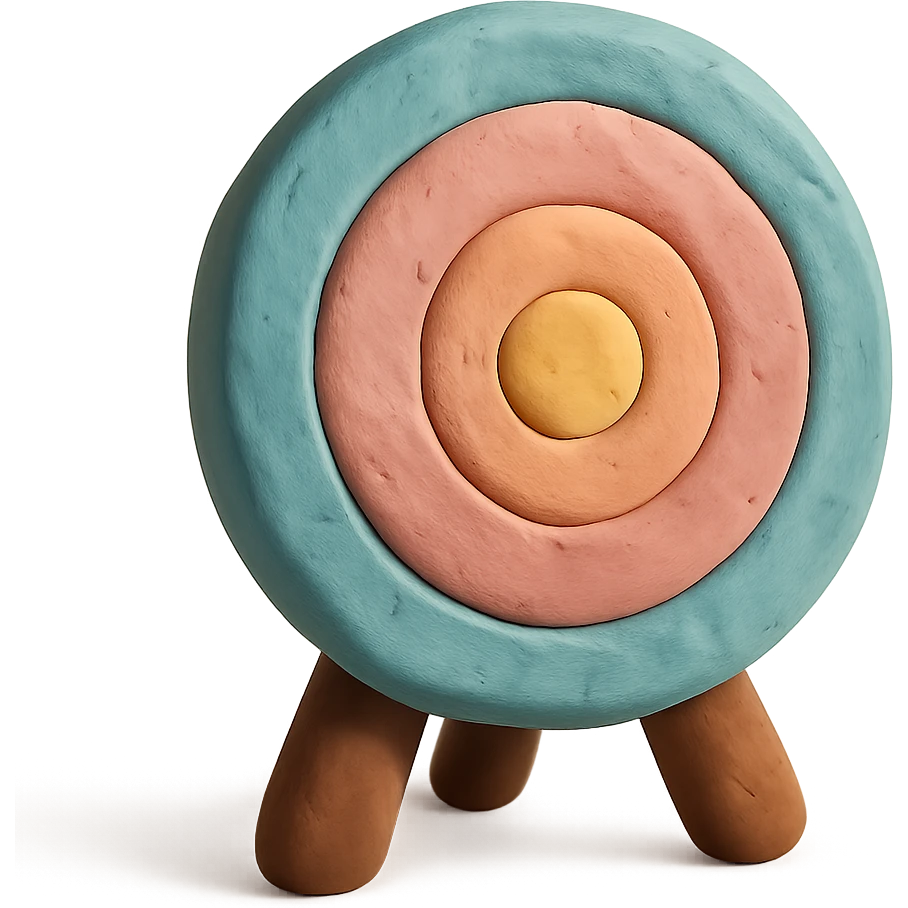 claymation style archery target with soft pastel colors, no background emoji