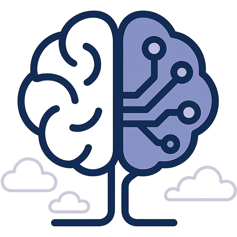 modern logo of a stylized brain representing artificial intelligence, minimal and sleek emoji
