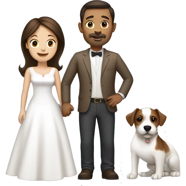 Brunette husband and wife with small white and brown dog emoji