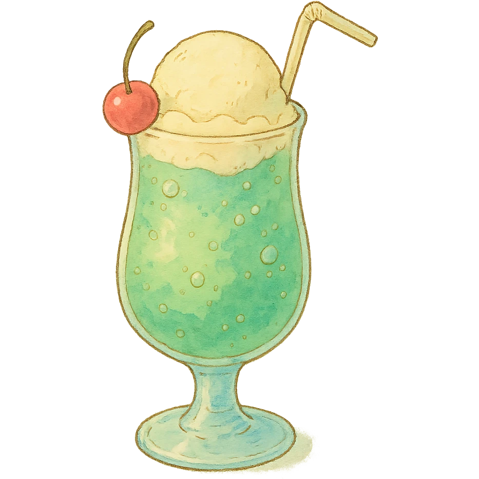 ghibli style cream soda in a tall glass, pastel colors emoji