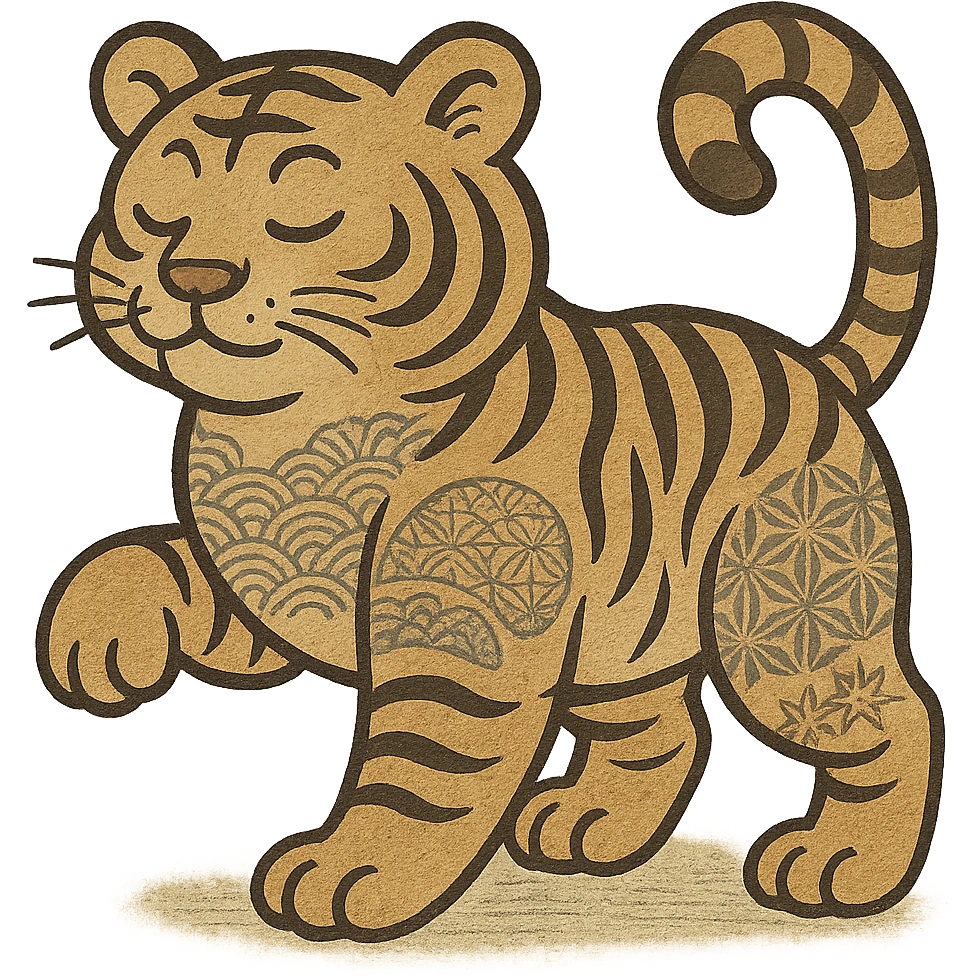 ukiyo-e inspired cartoon tiger emoji