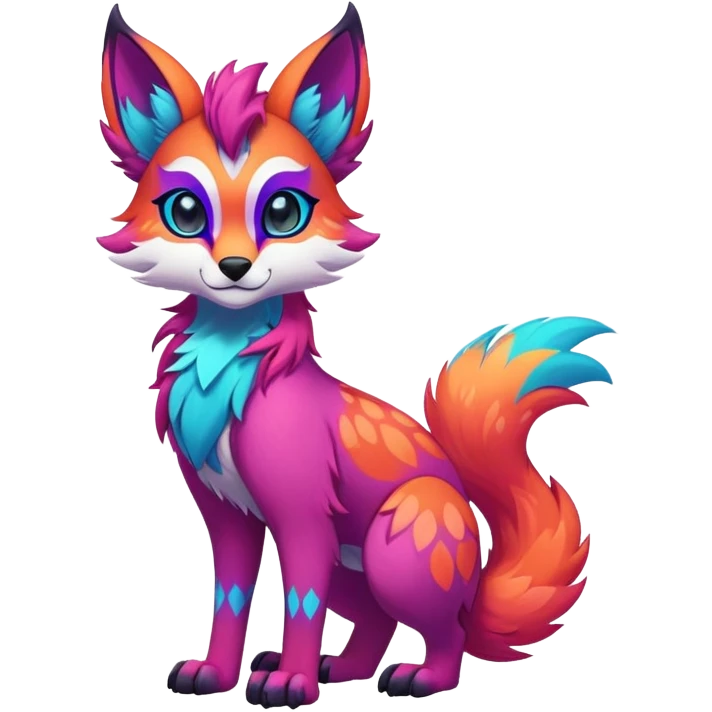 Neon-colored multi-colored cute cool exotic Falvie-Fionbri-fantasy-creature-fursona, full body, with random markings emoji