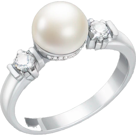 silver wedding ring with pearl and diamonds emoji