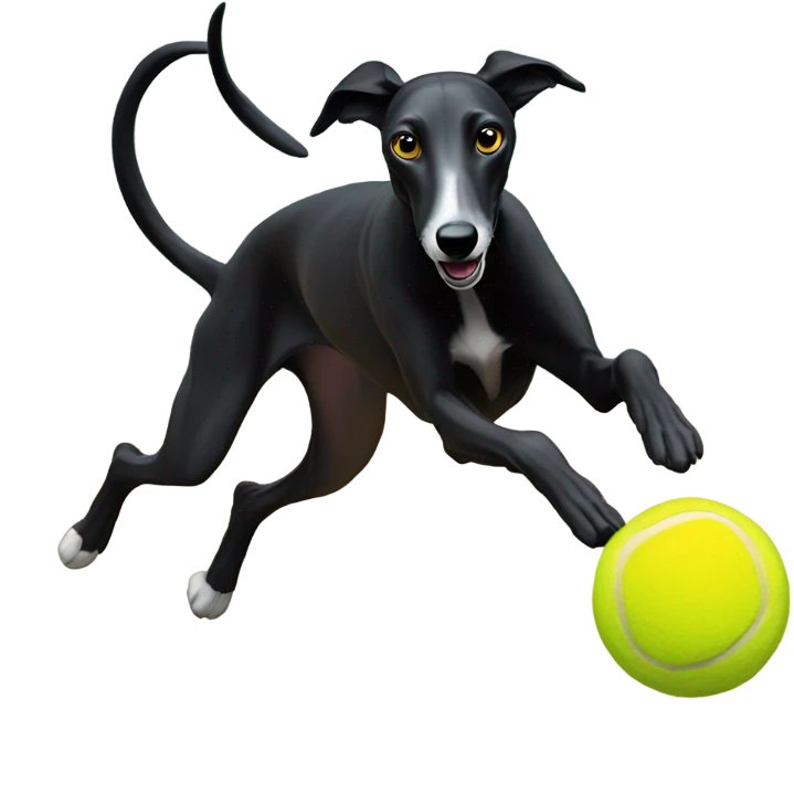Black greyhound catching tennis ball emoji