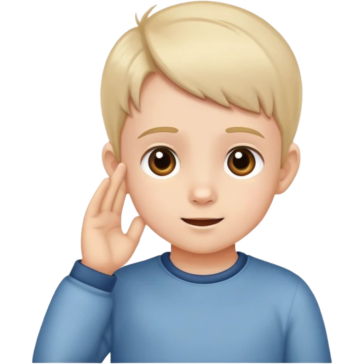child listening attentively, hand to ear, cheerful and focused emoji