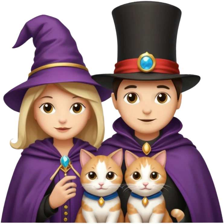 magician couple and their pet cat emoji