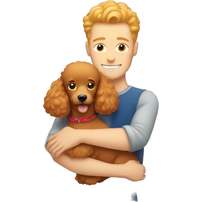 A blond guy hugs a red-haired poodle emoji