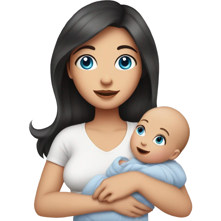mom holding newborn baby girl with blue eyes and white skin baby dark hair white skin newborn little baby girl pink emoji