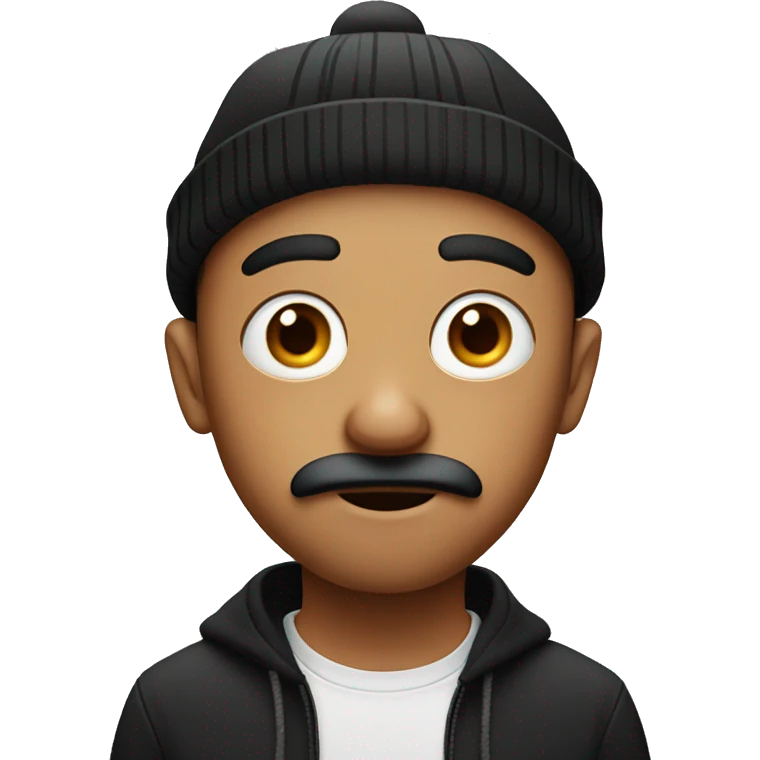 whiney big eyes with black beanie and ginger mustache emoji