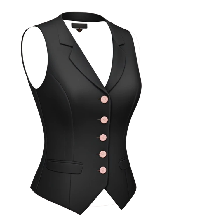 black formal women's vest with feminine cut, 3 buttons, tailored for women, sleeveless garment only emoji