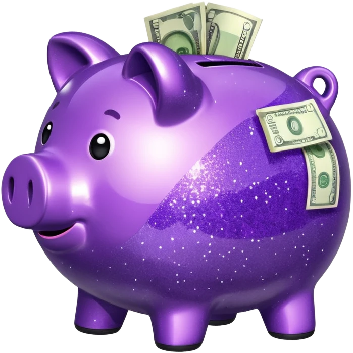 money in a glitter purple piggy bank emoji