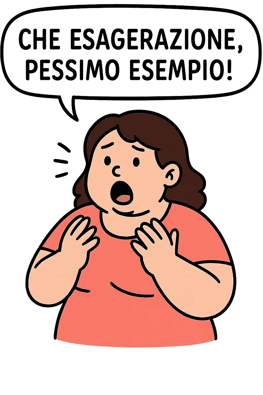 Donna grassa che dice scioccata "Che esagerazione, pessimo esempio!" emoji