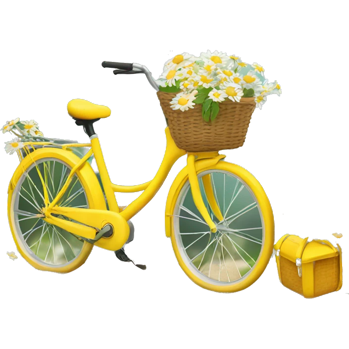 Yellow beach style bicycle with basket full of daisies emoji