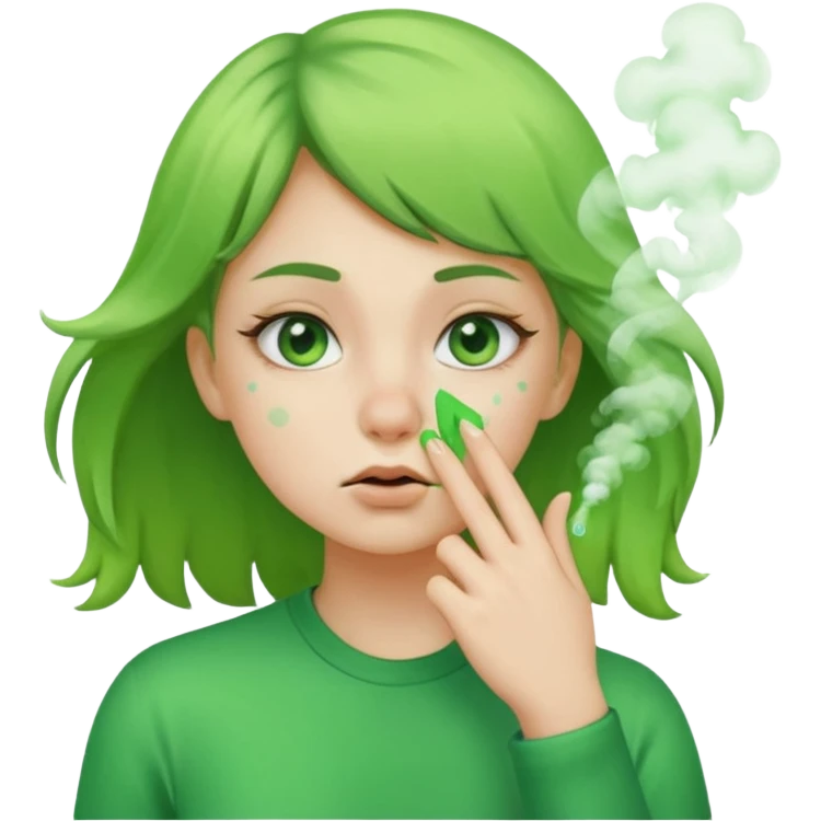 create a girl who is pinching her nose because she is smelling something bad with green fumes around her emoji