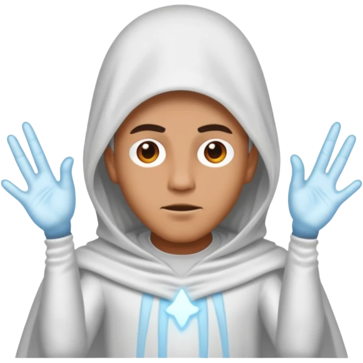 Make a guy in a ghost outfit with a point top emoji