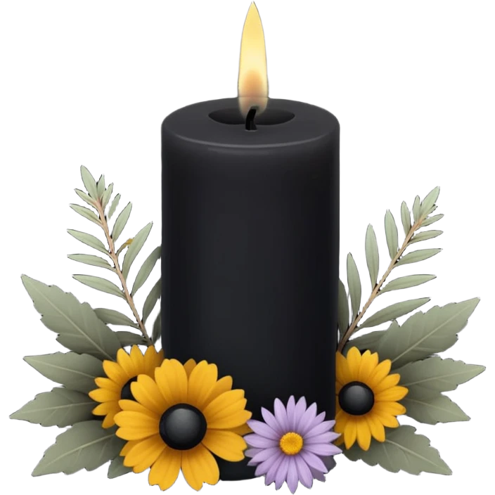 Black candle with dried herbs and flowers  emoji